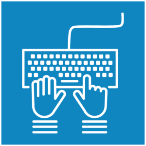 Piktogramm zeigt tippende Hände auf einer Tastatur.